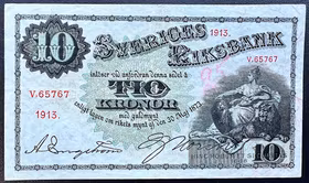 Sveriges riksbank - 10 kronor 1913 - Sedel med rent och krispigt papper - fräsht exemplar
