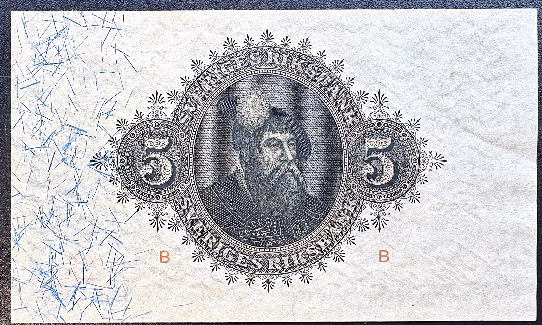 Sveriges riksbank - 5 kronor 1935 - Sedel i  närmast perfekt skick