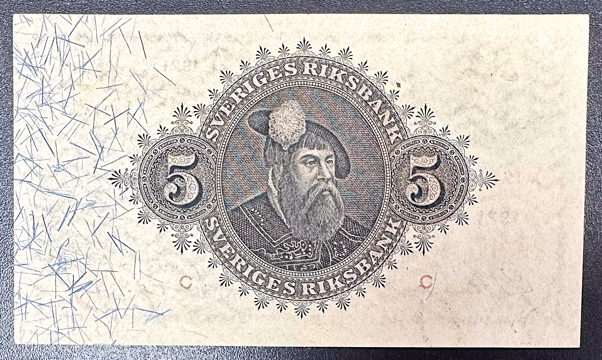 Sveriges riksbank, 5 Kronor 1921 - En sedel i närmast perfekt skick - Praktexemplar