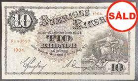 Sveriges riksbank - Sedel 10 kronor 1904 - Sällsynt och trevligt exemplar