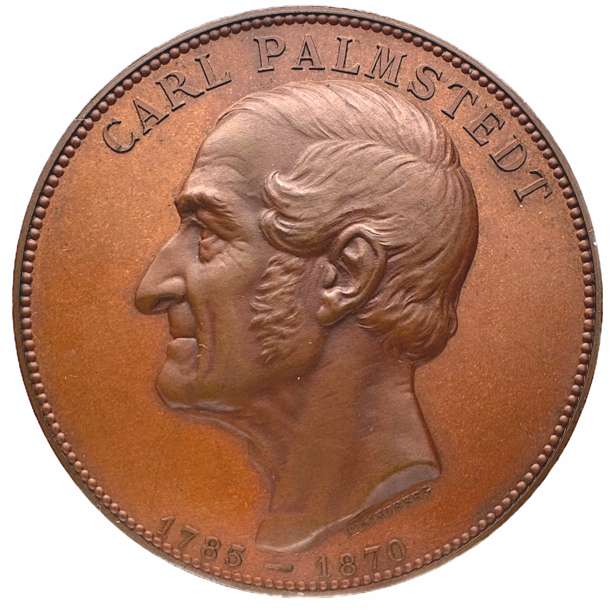 Carl Palmstedt (1785–1870) – Vetenskapsman, industribyggare och utbildningspionjär vid Chalmers i Göteborg - Vacker medalj i originaletui av Adolf Lindberg 1880