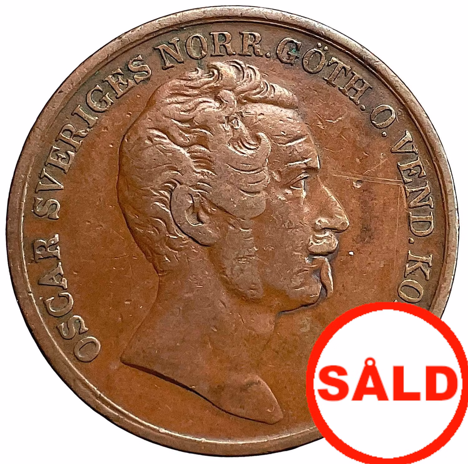 Oskar I - 2 Skilling Banco 1845 med stor bred bild