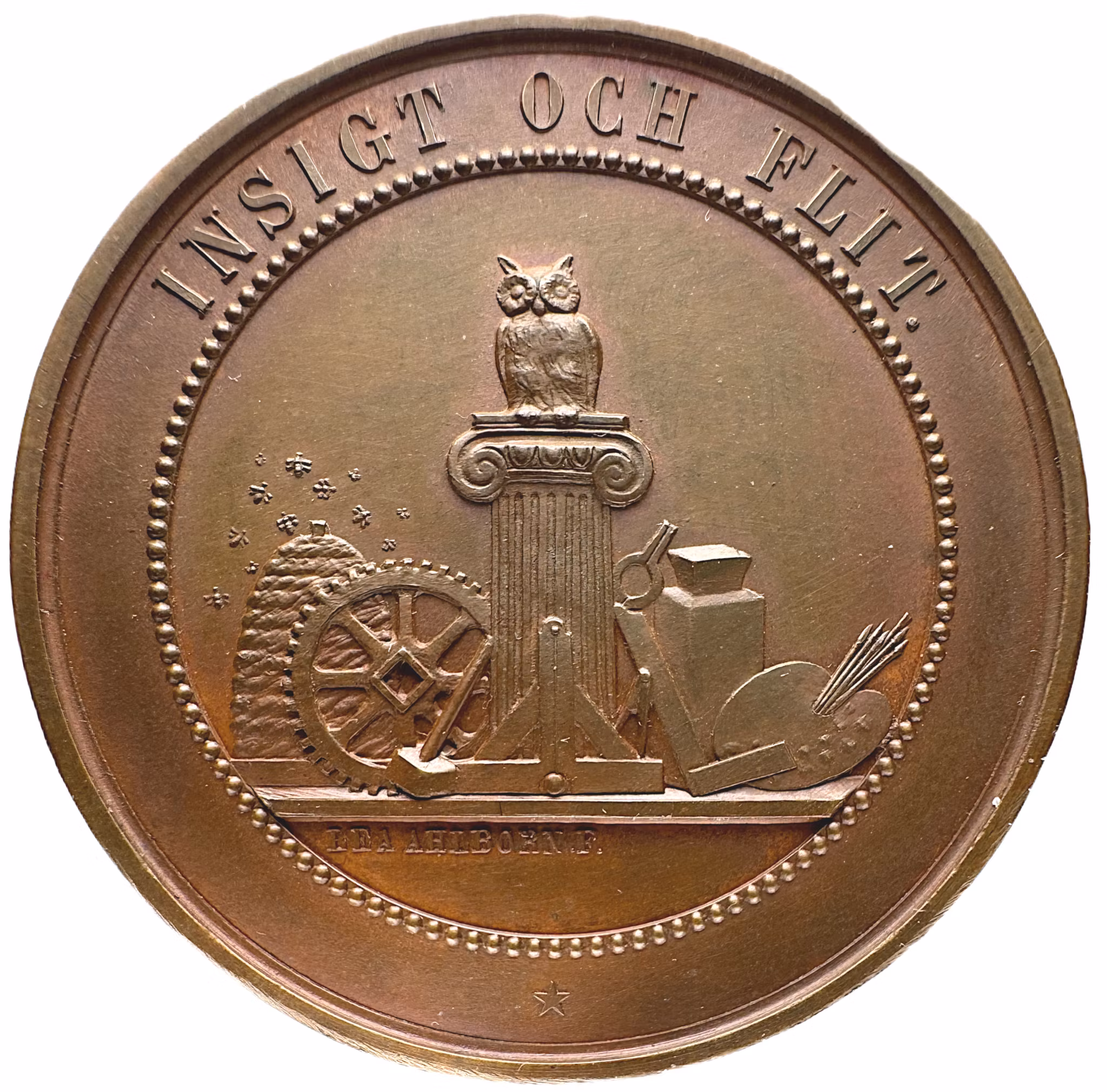 Karl XV - Svenska Slöjdföreningens belöningsmedalj av Lea Ahlborn (1862) utdelad till Wendela Maria Gyllenhammar för papparbete år 1869