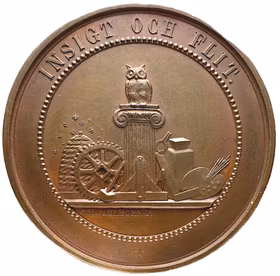 Karl XV - Svenska Slöjdföreningens belöningsmedalj av Lea Ahlborn (1862) utdelad till Wendela Maria Gyllenhammar för papparbete år 1869