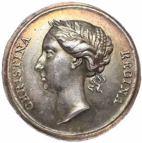 Drottning Kristinas kröning den 20 oktober 1650 av Erich Parise - En härlig medalj i hög relief med underbar lyster