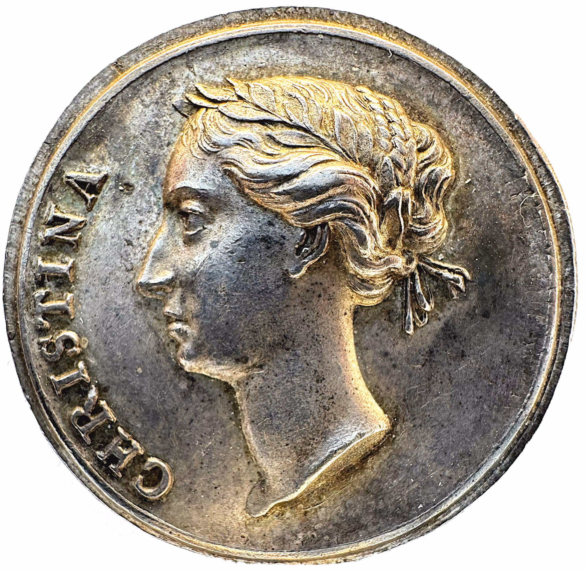 Kristinas kastpenning till kröning 1650 av Parise - PRAKTEXEMPLAR - Ex. Bonde