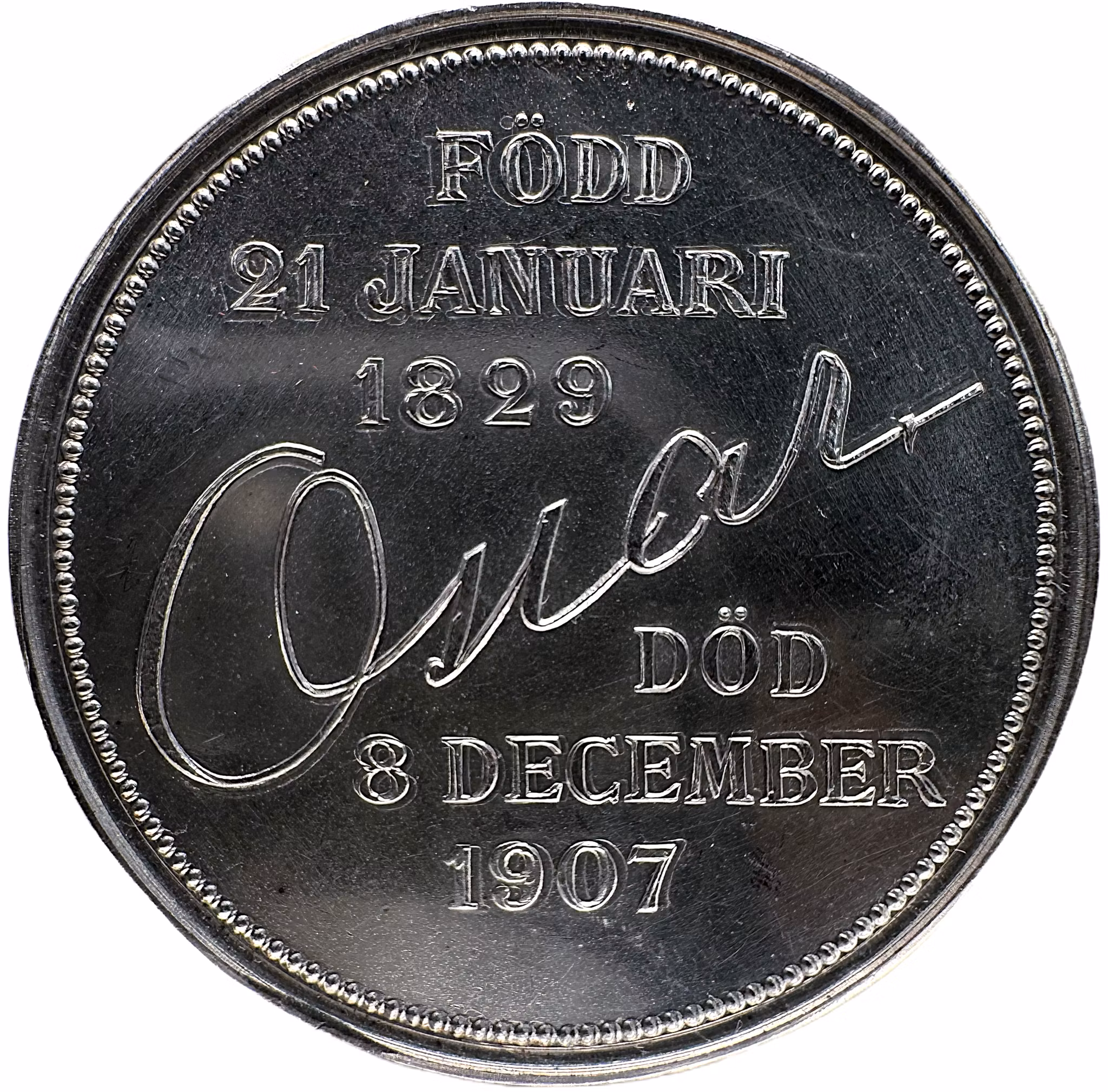 Oskar II:s död den 8 december 1907 av Adolf Lindberg - En tilltalande silvermedalj