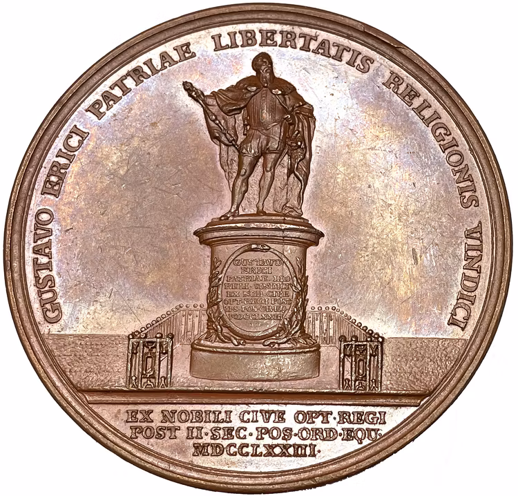 Gustav III - Konung Gustav Vasas bildstod bekostad av Sveriges ridderskap och adel, statyn avtäckt i Stockholm den 23 juni 1774 - Mycket sällsynt