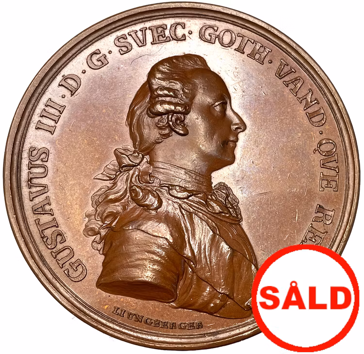 Gustav III - Konung Gustav Vasas bildstod bekostad av Sveriges ridderskap och adel, statyn avtäckt i Stockholm den 23 juni 1774 - Mycket sällsynt
