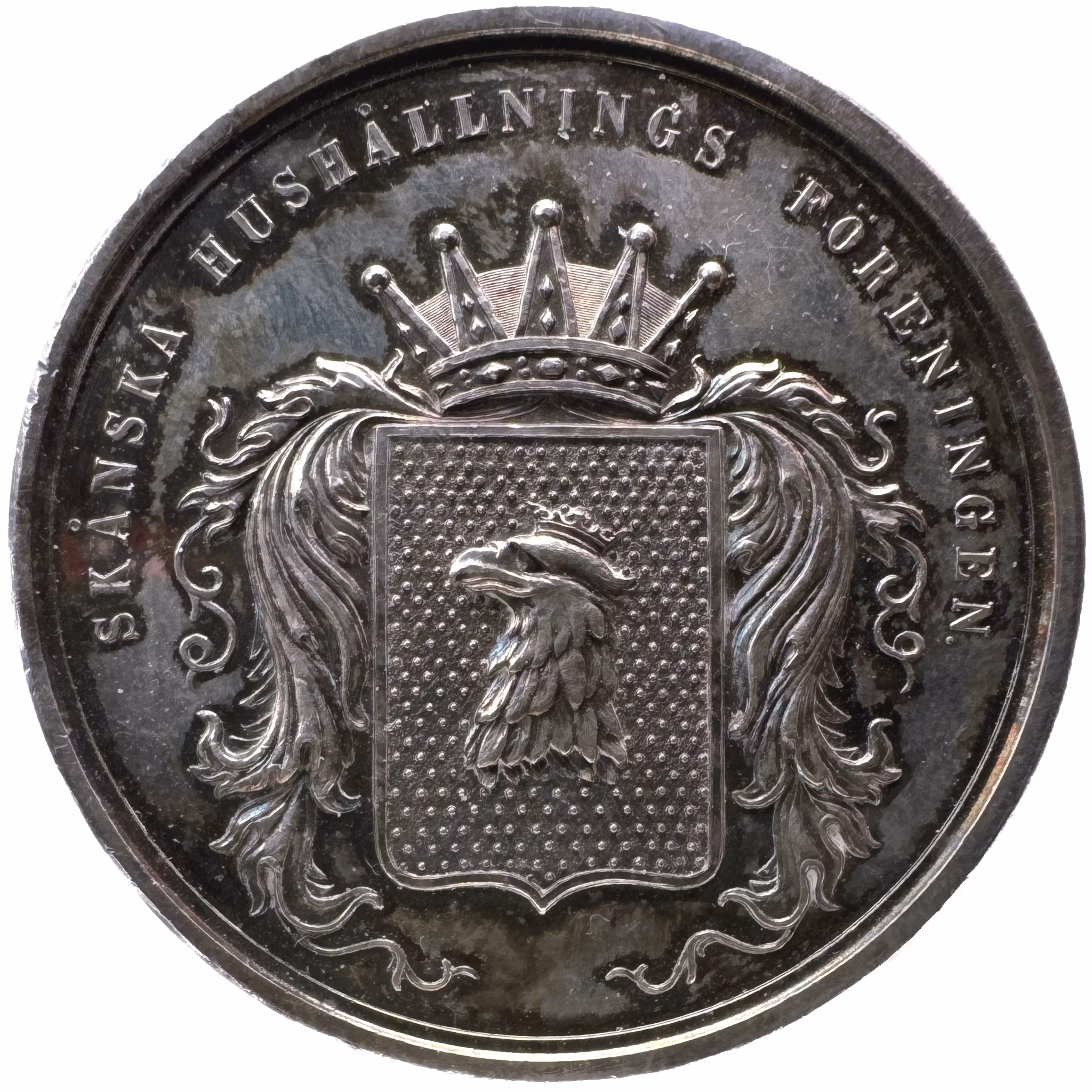 Oskar II - Skånska Hushållningssällskapet 1875 av Lea Ahlborn - En stor och pampig silvermedalj