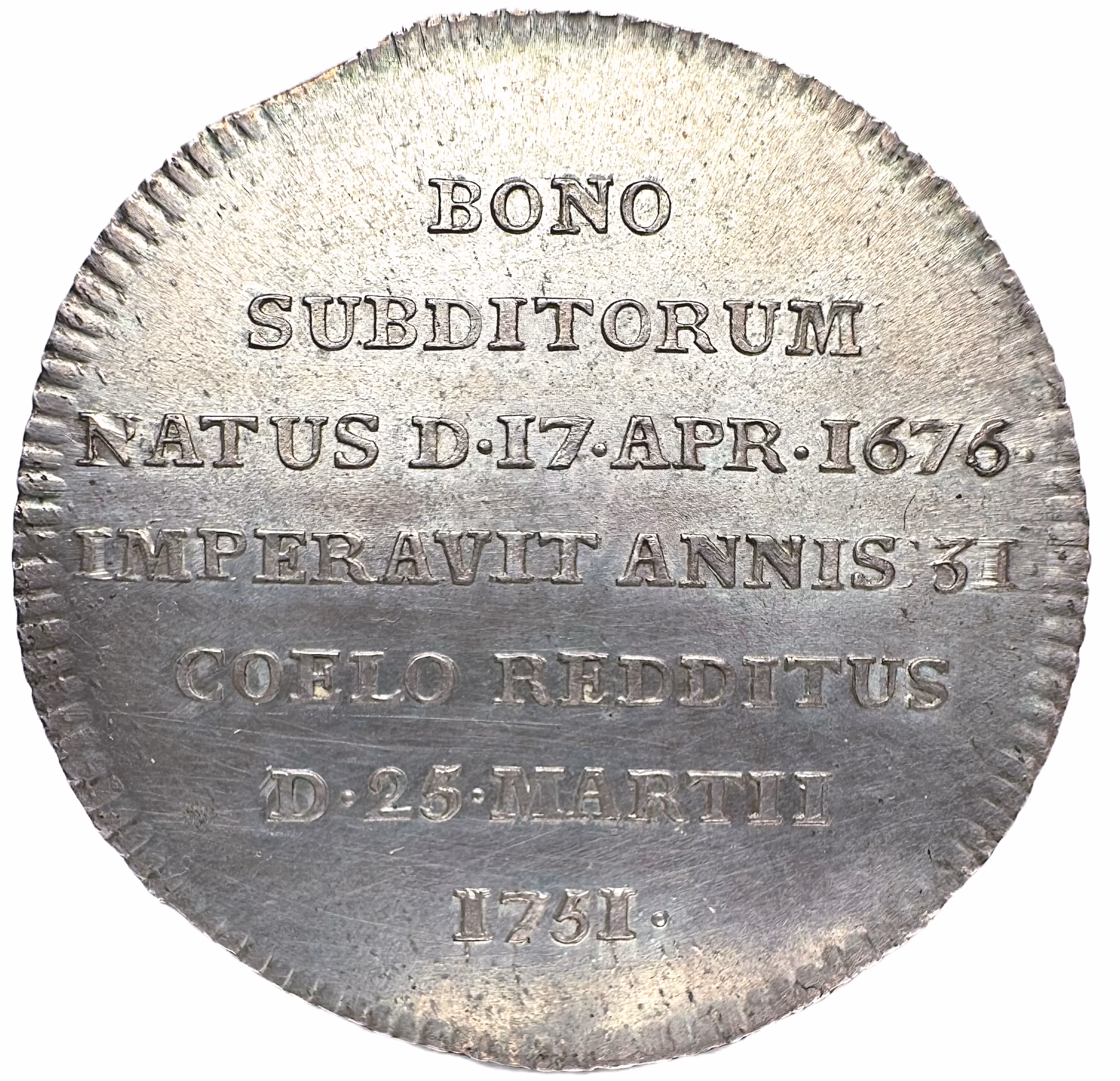 Fredrik I (1720-1751) - Kastmynt till konungens begravning 1751 - Ett ocirkulerat toppexemplar