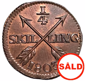 Gustav IV Adolf - 1/4 Skilling 1803 - Ett härligt rött och välpräglat exemplar