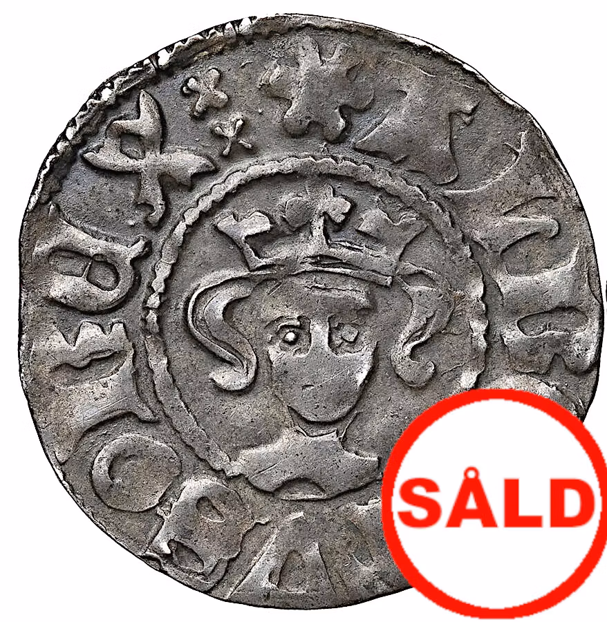 ALBREKT AV MECKLENBURG (1364-1389) STOCKHOLM - Örtug med krönt, framåtvänt kungahuvud