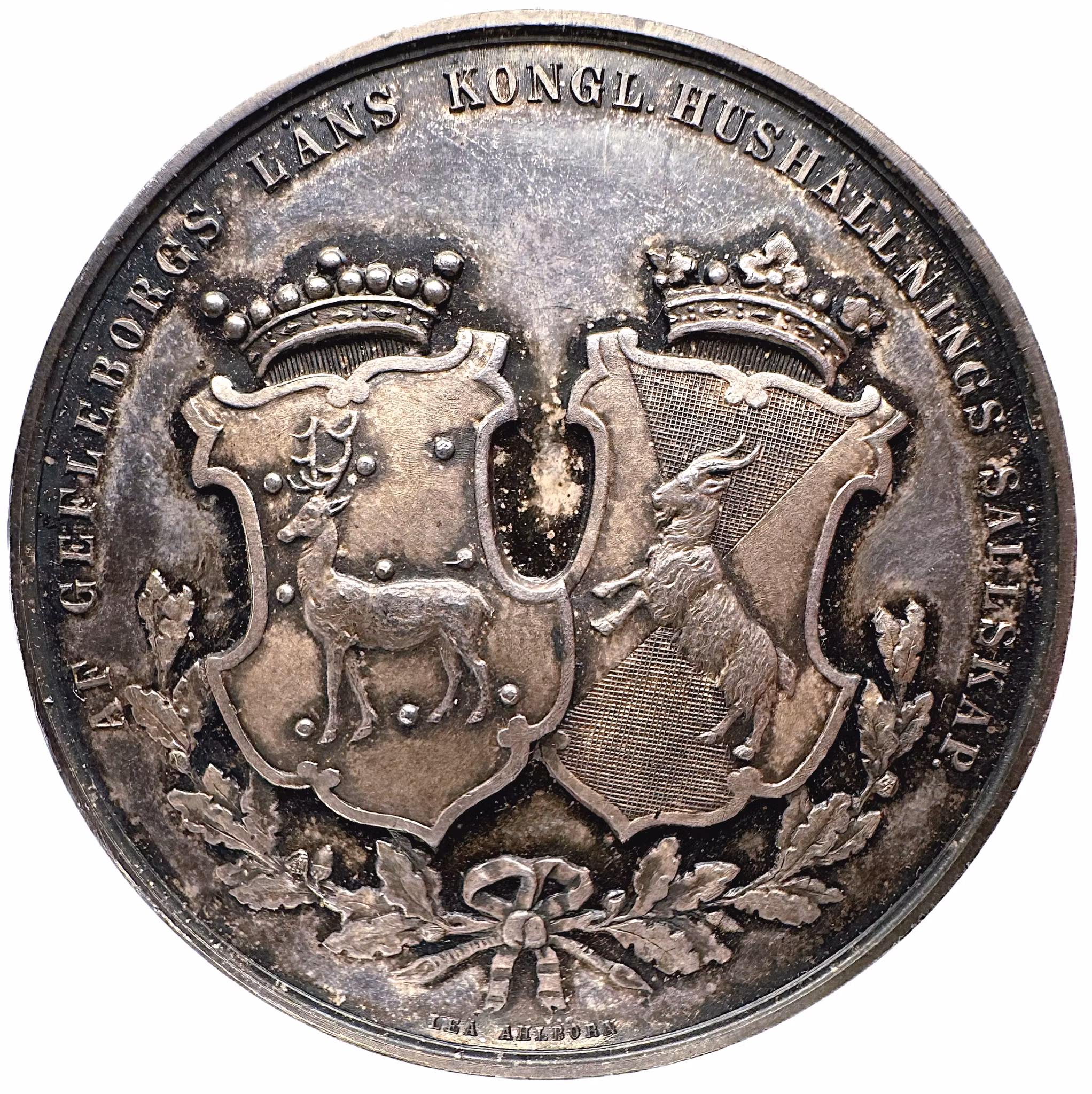 Oskar II - Gefleborgs Läns Kungliga Hushållningssällskap – Prisbelöning vid Lantbruksmötet 1882 - Vackert silverexemplar graverad av Lea Ahlborn