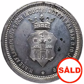 Oskar II - Minnesmedalj till Lantbruks- och industrimötet i Kalmar den 10 juni 1879 av Ekvall - Vackert exemplar med Kalmars medeltida borg