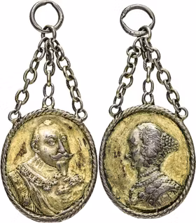 Gustav II Adolf och Maria Eleonora - Minnesmedalj komplett med kedjeupphängning - Extremt sällsynt helobjekt och det enda registrerade - RRR