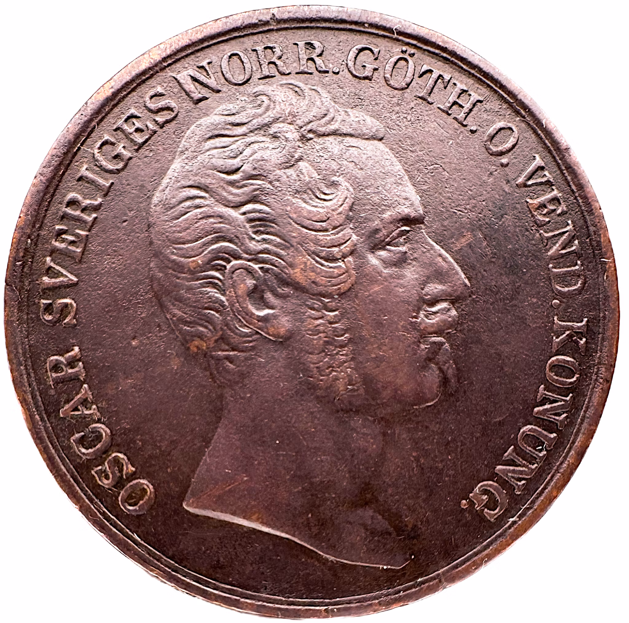 Oskar I -  2 Skilling Banco 1845 med bred bild - Sällsynt