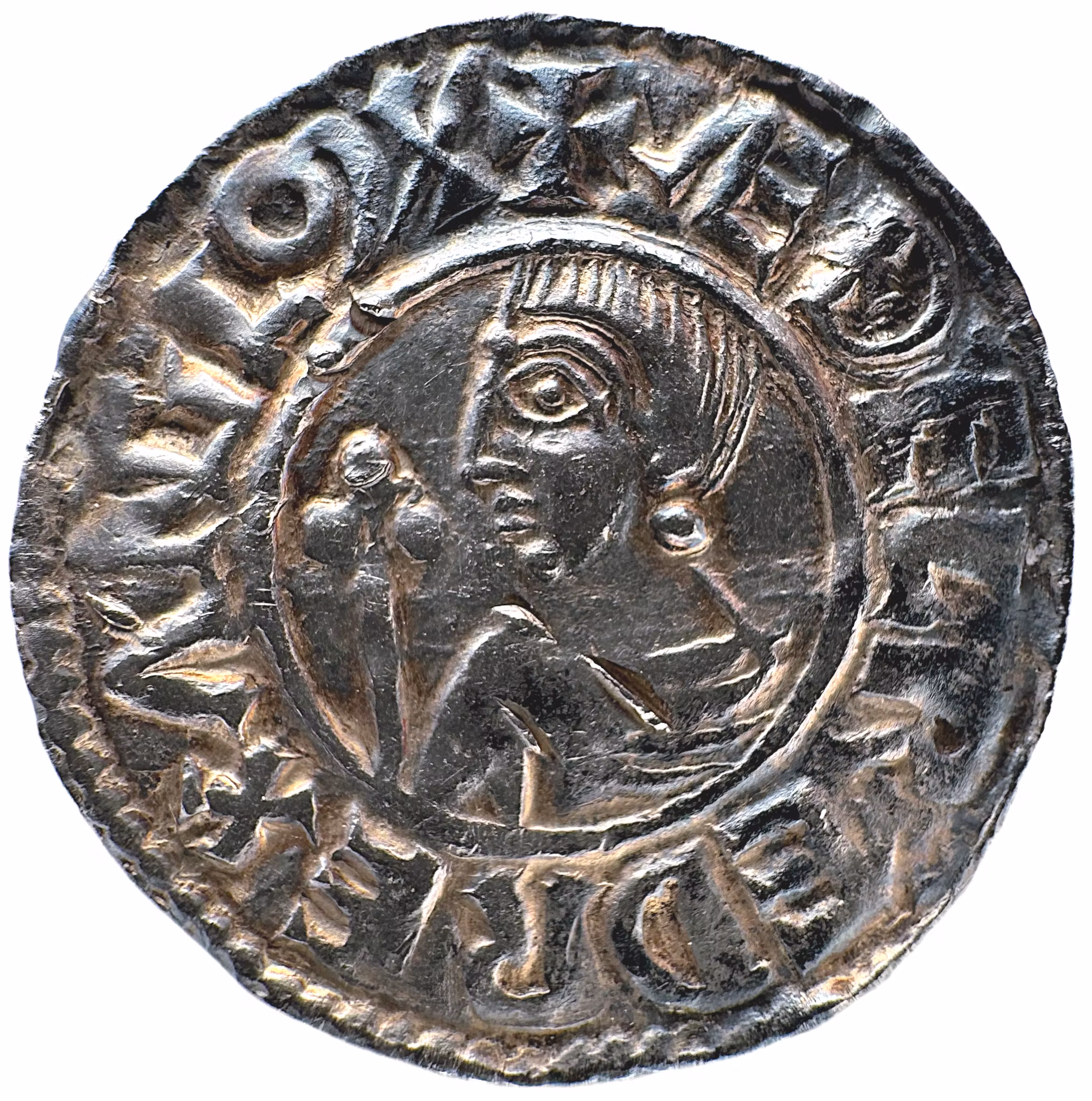 Vikingatida mynt - Aethelred II (978-1016) - CRVX typ präglad i Lincoln (cirka 991-997) under myntmästare Gife