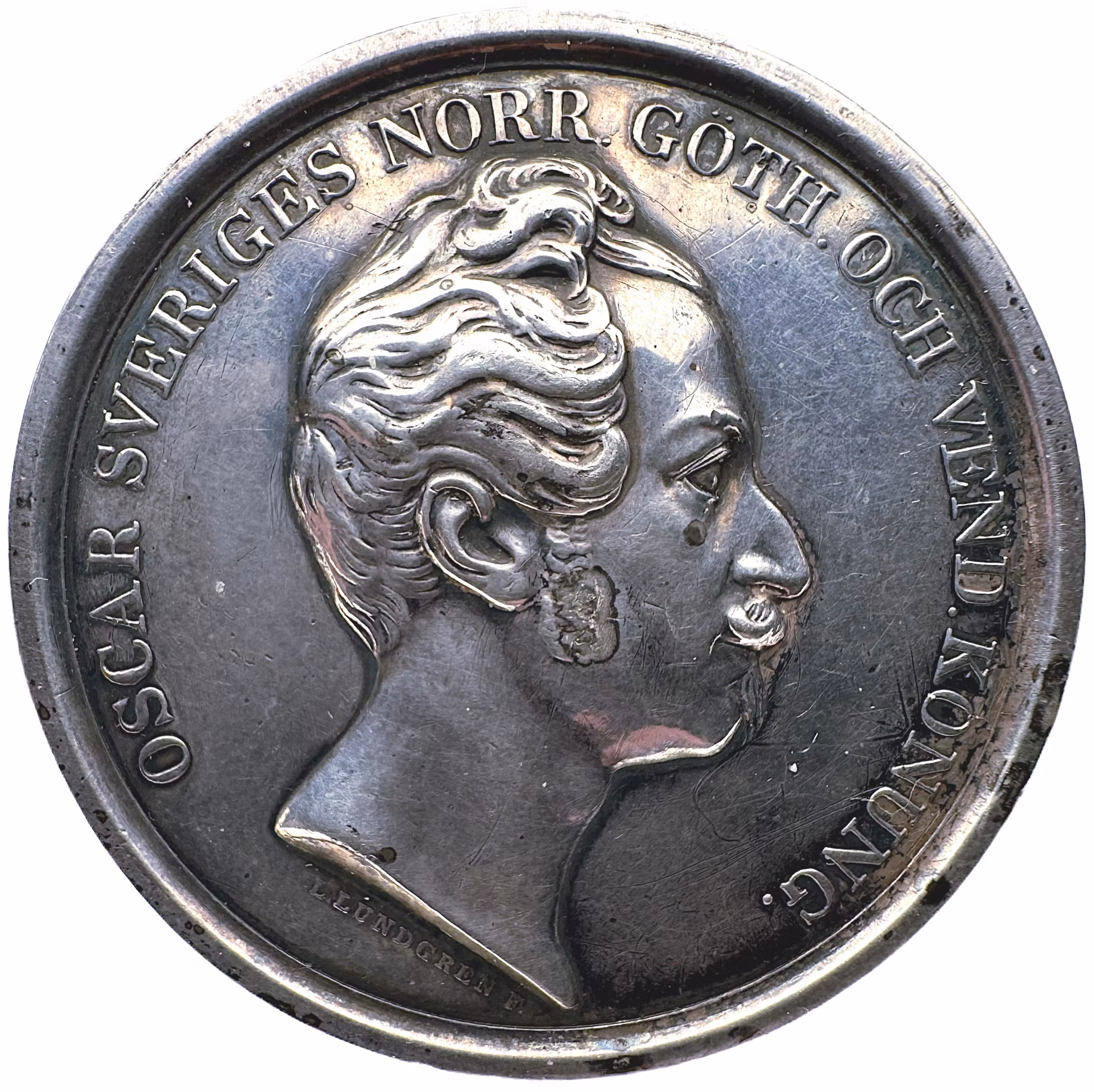 Oskar I - Belöningamedalj för Stockholms läns kungliga hushållningssällskap tilldelad G. R. Wiberg