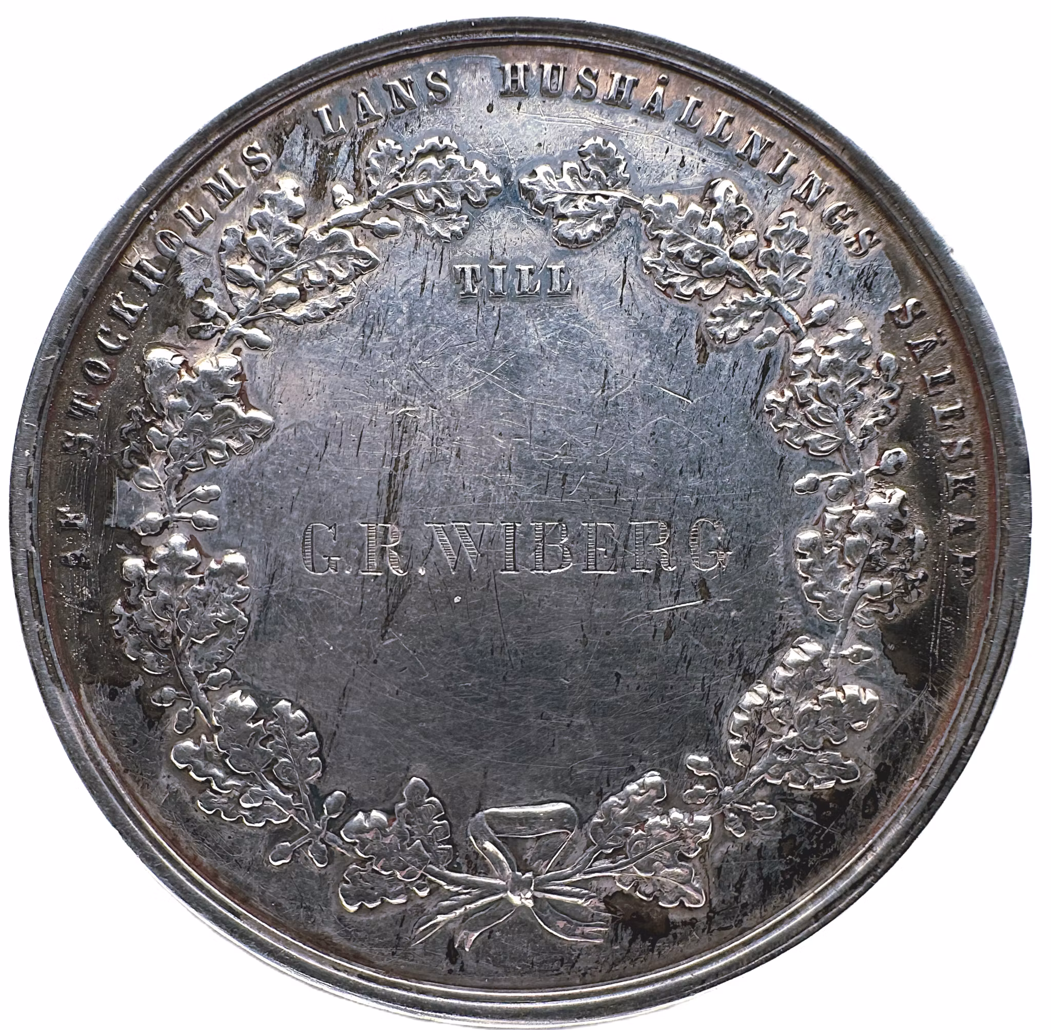 Oskar I - Belöningamedalj för Stockholms läns kungliga hushållningssällskap tilldelad G. R. Wiberg