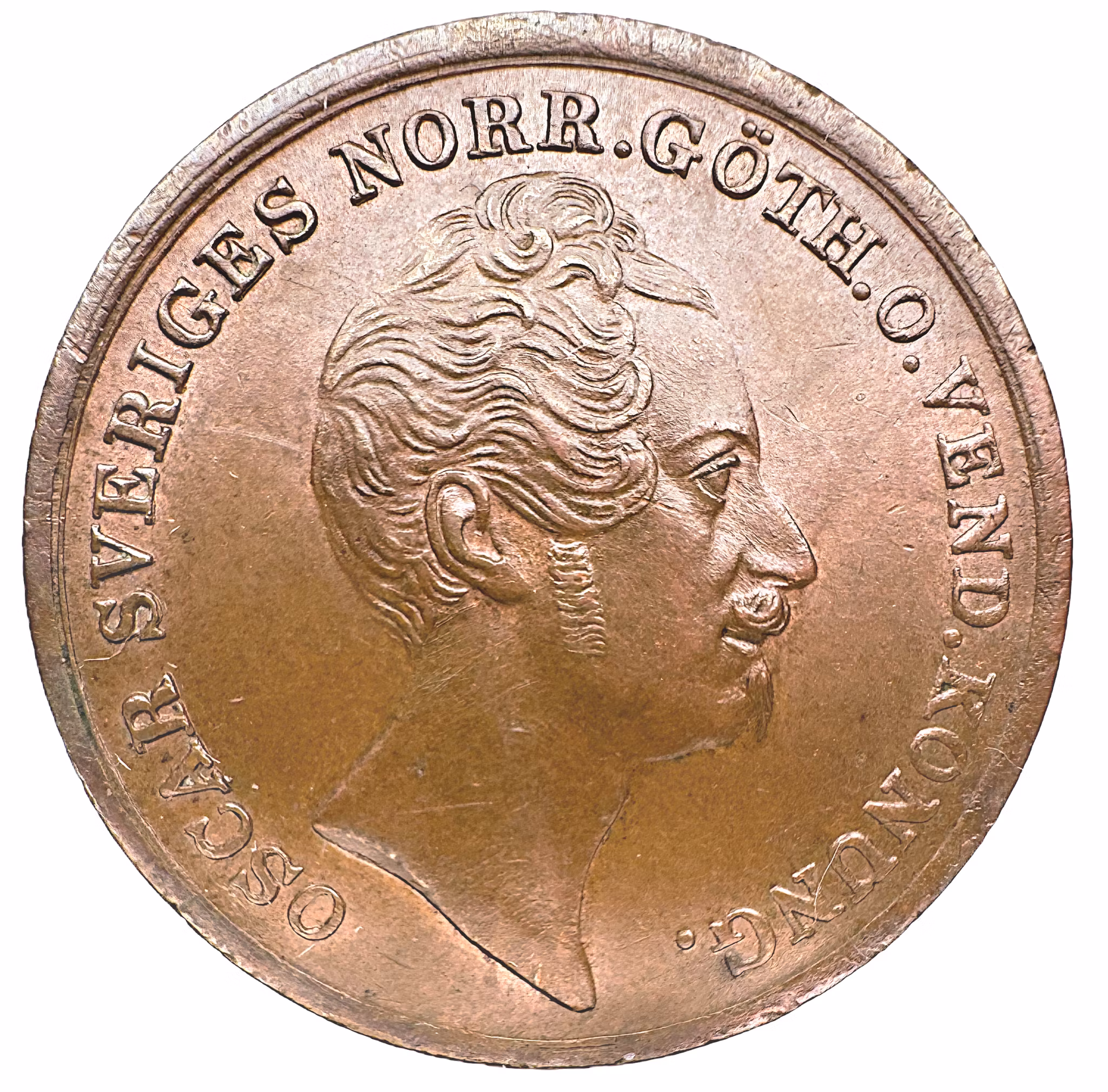 Oskar I - 1 Skilling 1850 - Vackert exemplar med en hel del röd färg - Sällsynt