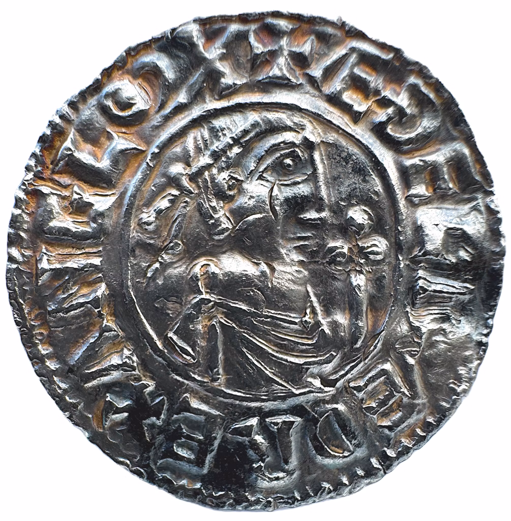 Vikingatida mynt - Aethelred II (978-1016) - Second hand typ präglad i London (cirka 985-991) under myntmästare Aedered -  Mycket sällsynt
