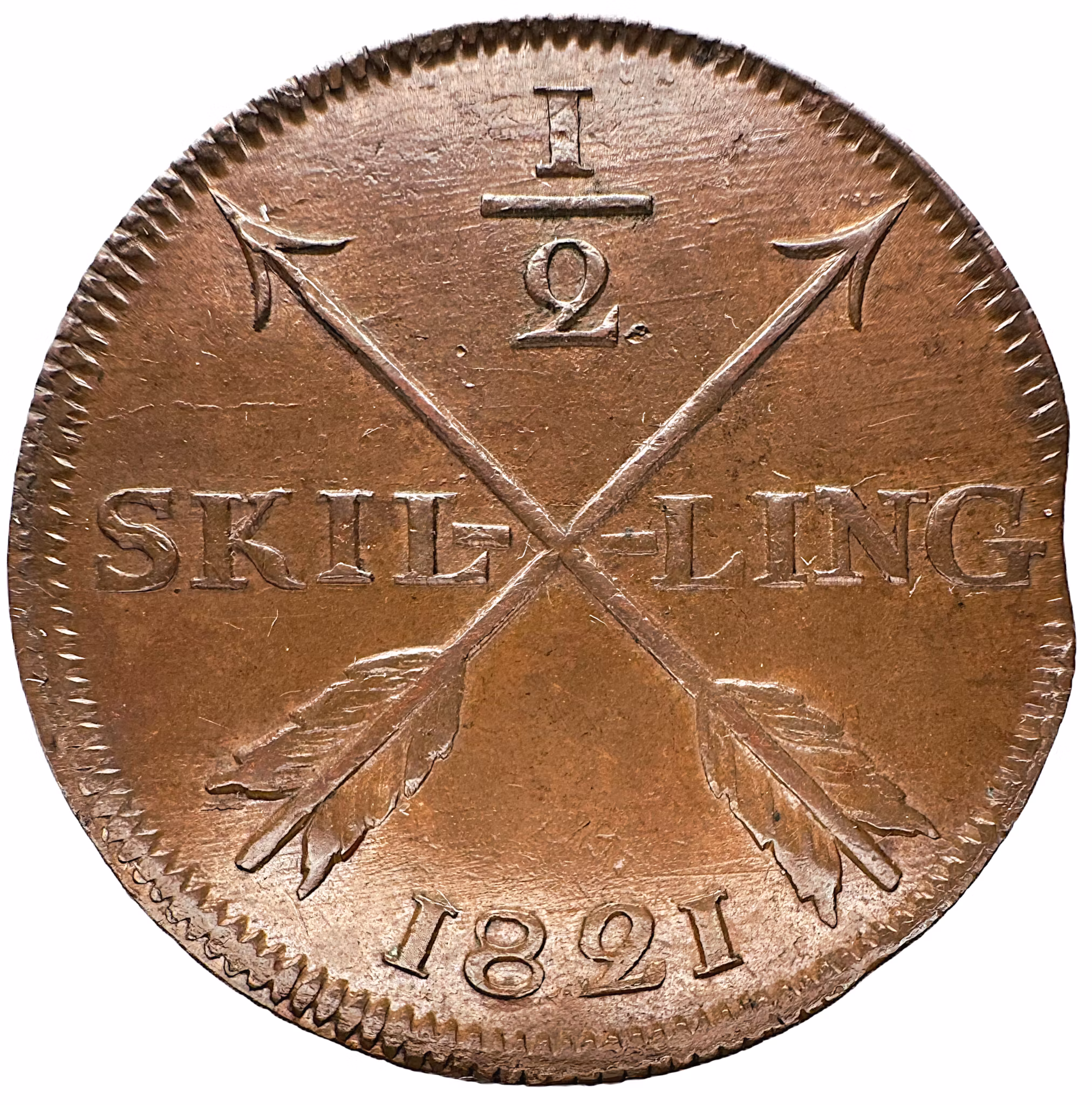 Karl XIV Johan - 1/2 Skilling 1821 - Tilltalande exemplar