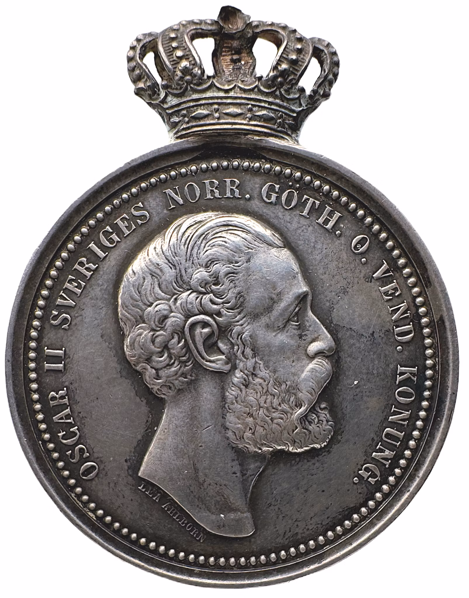 Oskar II - Kungliga sällskapet Pro Patria - För trohet och flit tilldelad Nils Åhrlund av Lea Ahlborn 1872