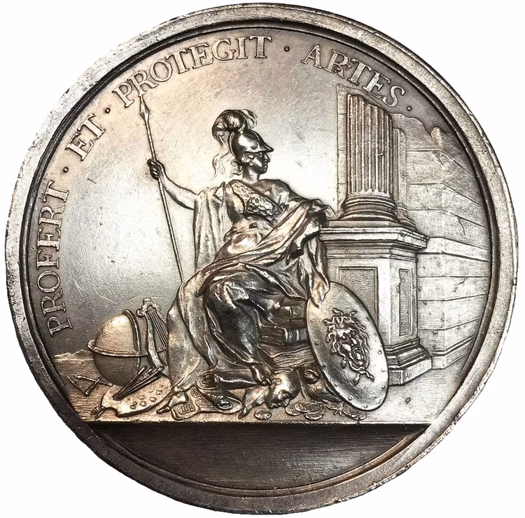 Fredrik I - Nikodemus Tessin d.y. Silvermedalj 1728 - av J.C. Hedlinger - Sin tids främsta arkitekt och byggare i Sverige