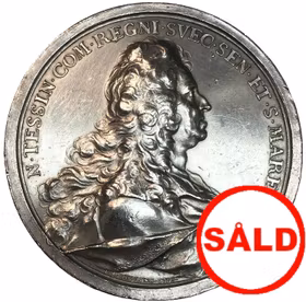 Fredrik I - Nikodemus Tessin d.y. Silvermedalj 1728 - av J.C. Hedlinger - Sin tids främsta arkitekt och byggare i Sverige
