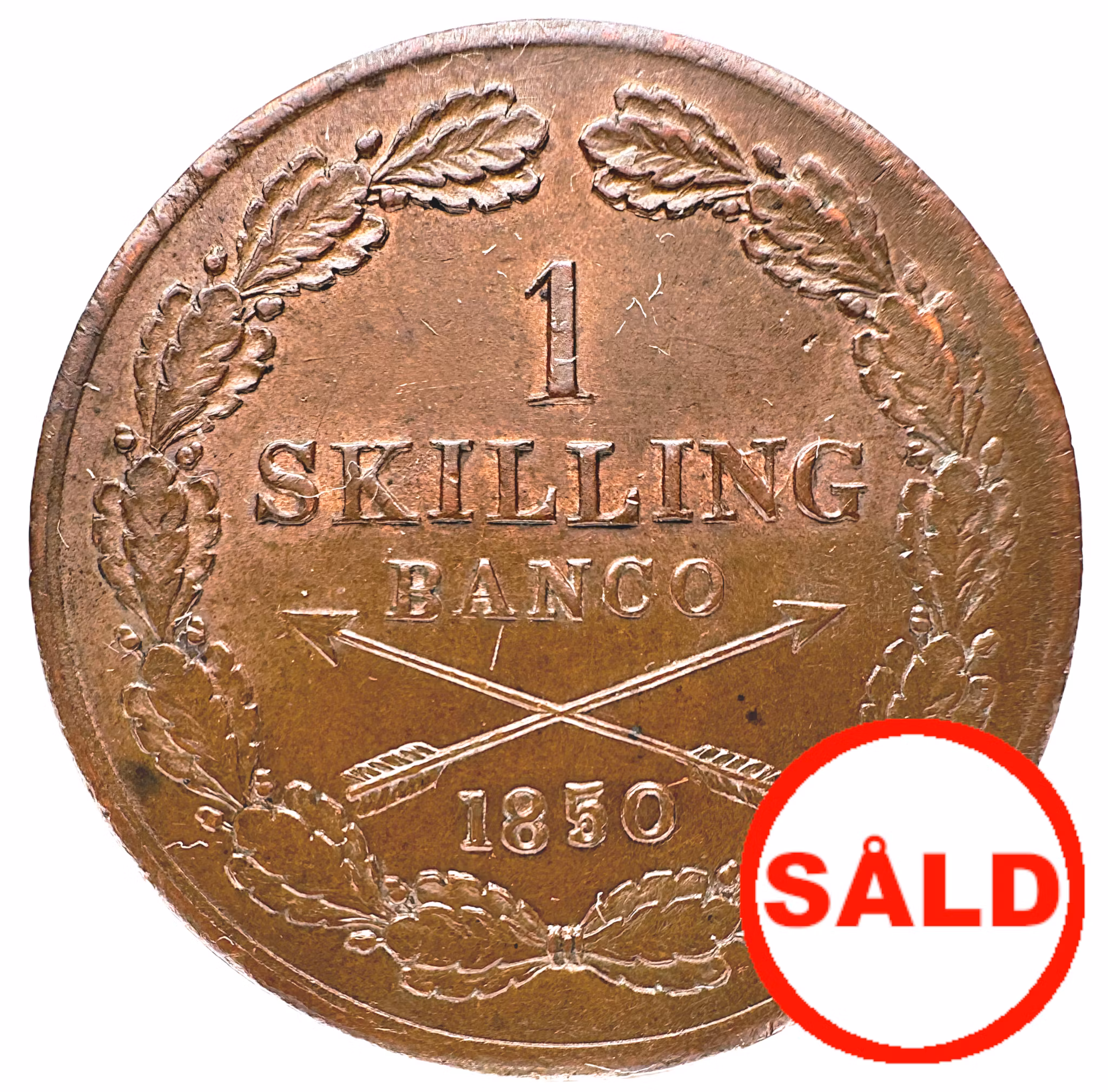 Oskar I - 1 Skilling 1850 - Vackert exemplar med en hel del röd färg - Sällsynt