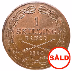 Oskar I - 1 Skilling 1850 - Vackert exemplar med en hel del röd färg - Sällsynt