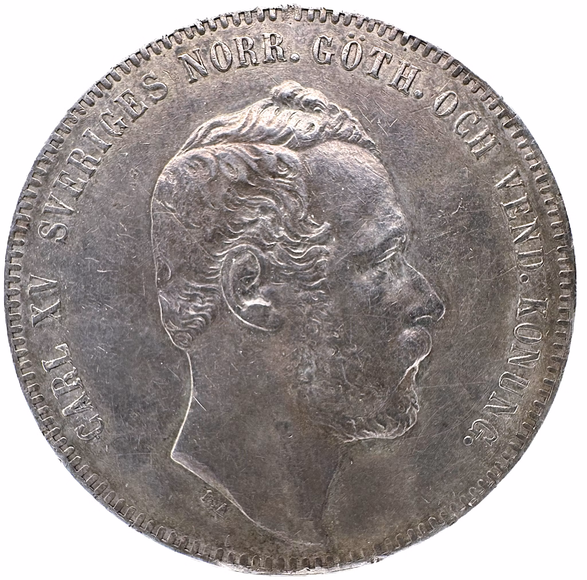 Karl XV - 4 Riksdaler riksmynt 1864 . Med distinkt porträtt