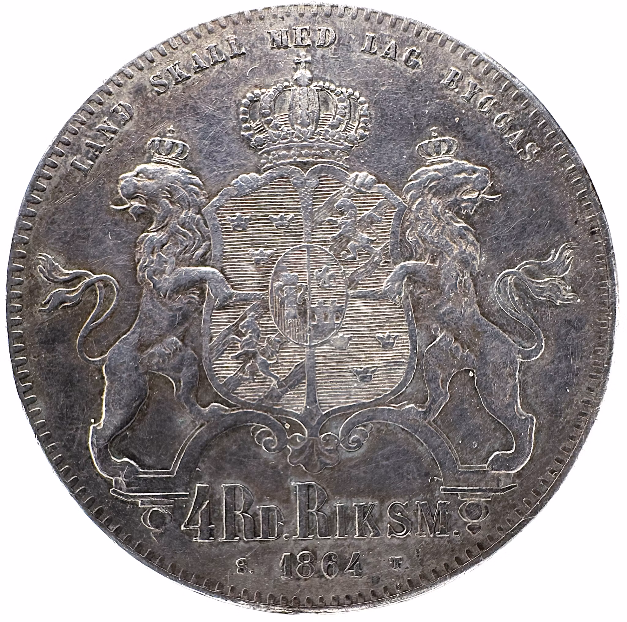 Karl XV - 4 Riksdaler riksmynt 1864 . Med distinkt porträtt