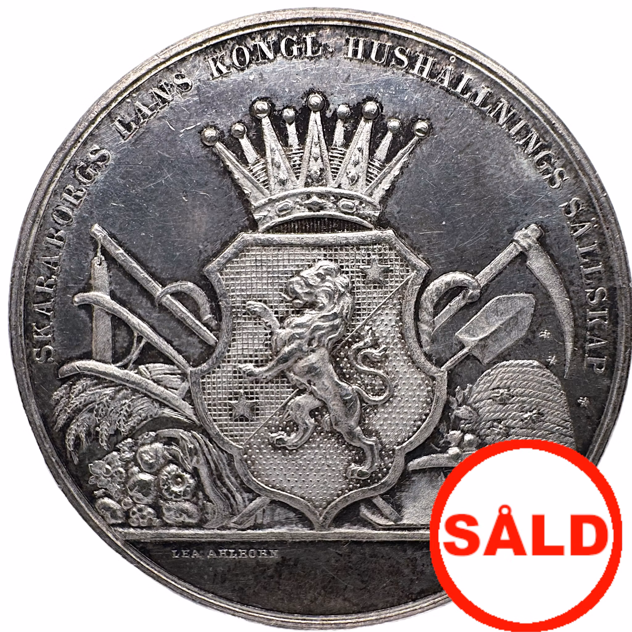 Oskar II - Silvermedalj från Skaraborgs läns Kungliga Hushållningssällskap – graverad av Lea Ahlborn 1877