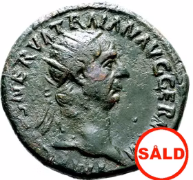 Trajanus 98-117 e.Kr - Dupondius präglad i Rom 98 e.K - Abundantia tronande