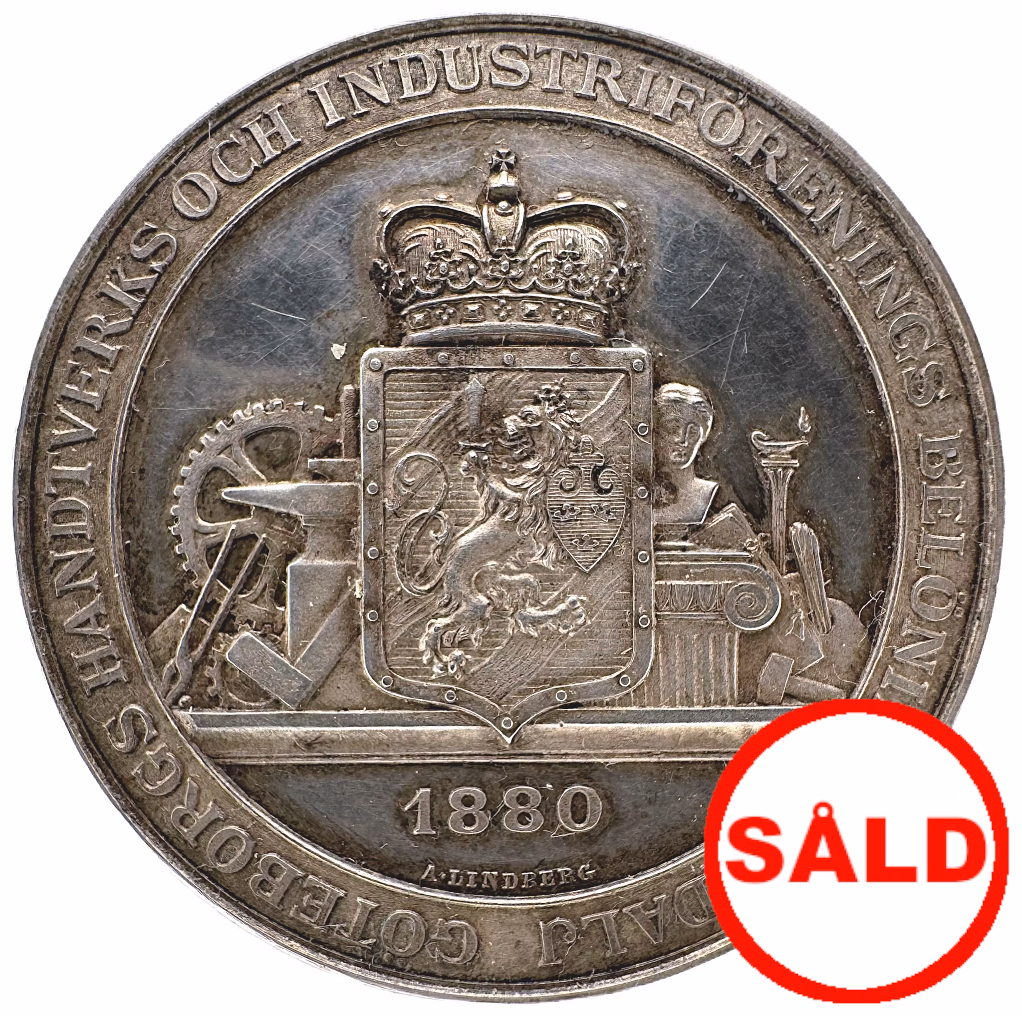 Oskar II - Göteborgs hantverks och industriförenings belöningsmedalj utdelad till J.A. Nyqvist 1891 av Adolf Lindberg