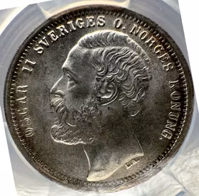 Oskar II  1 Krona 1875 i exceptionell utprägling och lyster - PRAKTEXEMPLAR - NGC MS64