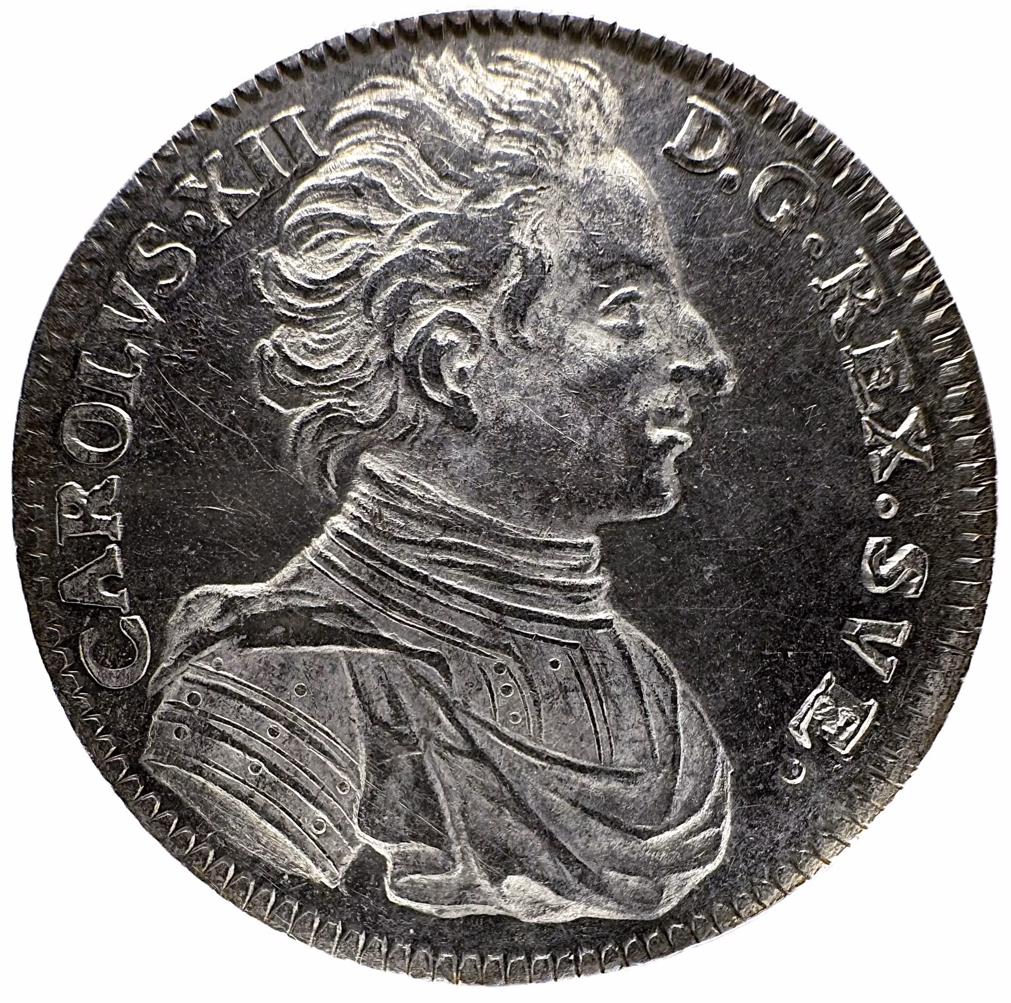 Karl XII - 4 Mark 1710 - Underbart frostat porträtt och djup lyster i fälten