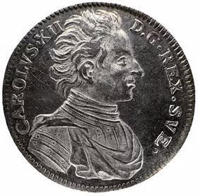 Karl XII - 4 Mark 1710 - Underbart frostat porträtt och djup lyster i fälten