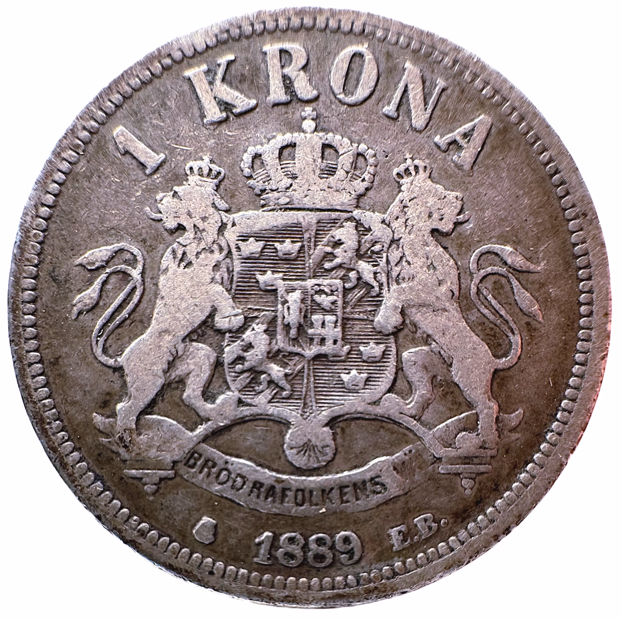 Oskar II - 1 Krona 1889 med lock i nacken - Mycket sällsynt och eftertraktad variant