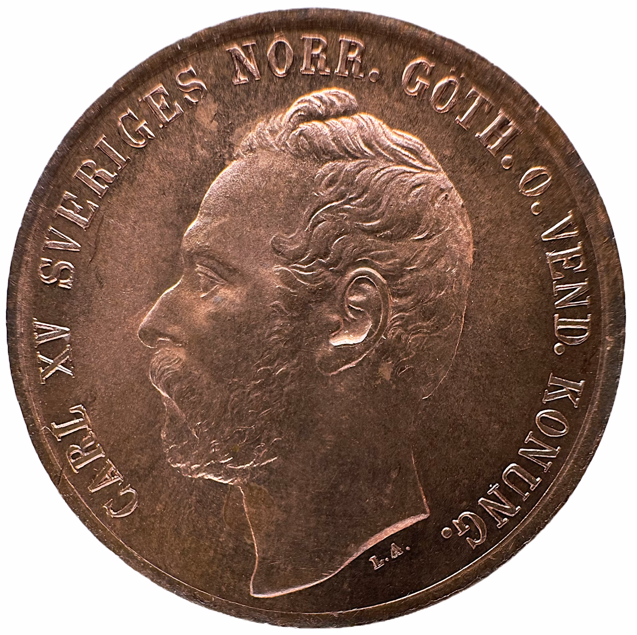 Karl XV - 5 Öre 1867 - Ett läckert helt rött exemplar - Utöver det vanliga