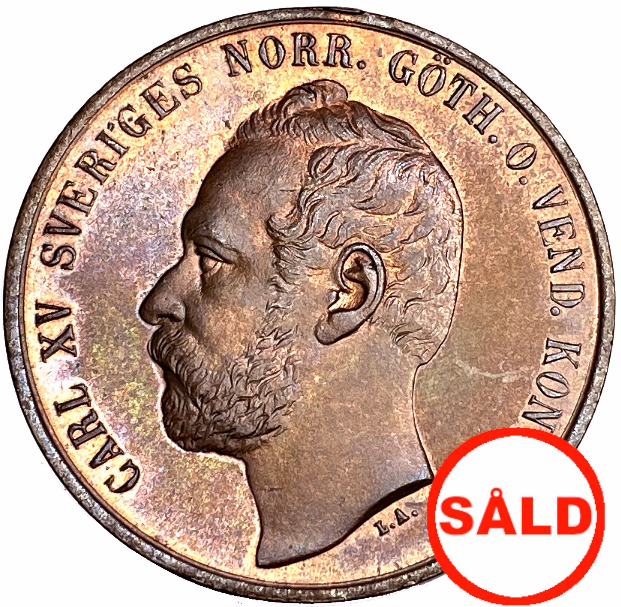 Karl XV, 5 Öre 1865 - Vackert ocirkulerat exemplar med full röd präglingsglans