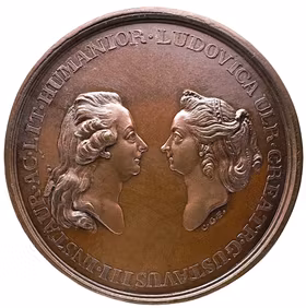 Gustav III och Lovisa Ulrika - Kungliga vitterhetsakademiens prismedalj - Ett ocirkulerat toppexemplar - Sällsynt - Av Carl Gustaf Fehrman