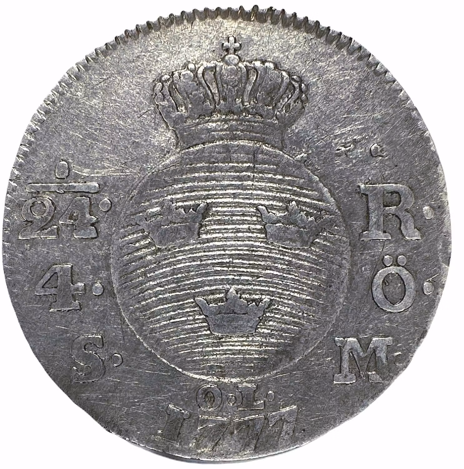 Gustav III - 1/24 Riksdaler - 4 Öre SM 1777 - Ettårstyp