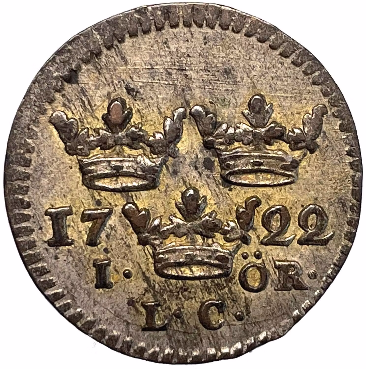 Fredrik I - 1 Öre 1722 LC, Kungakrona A1