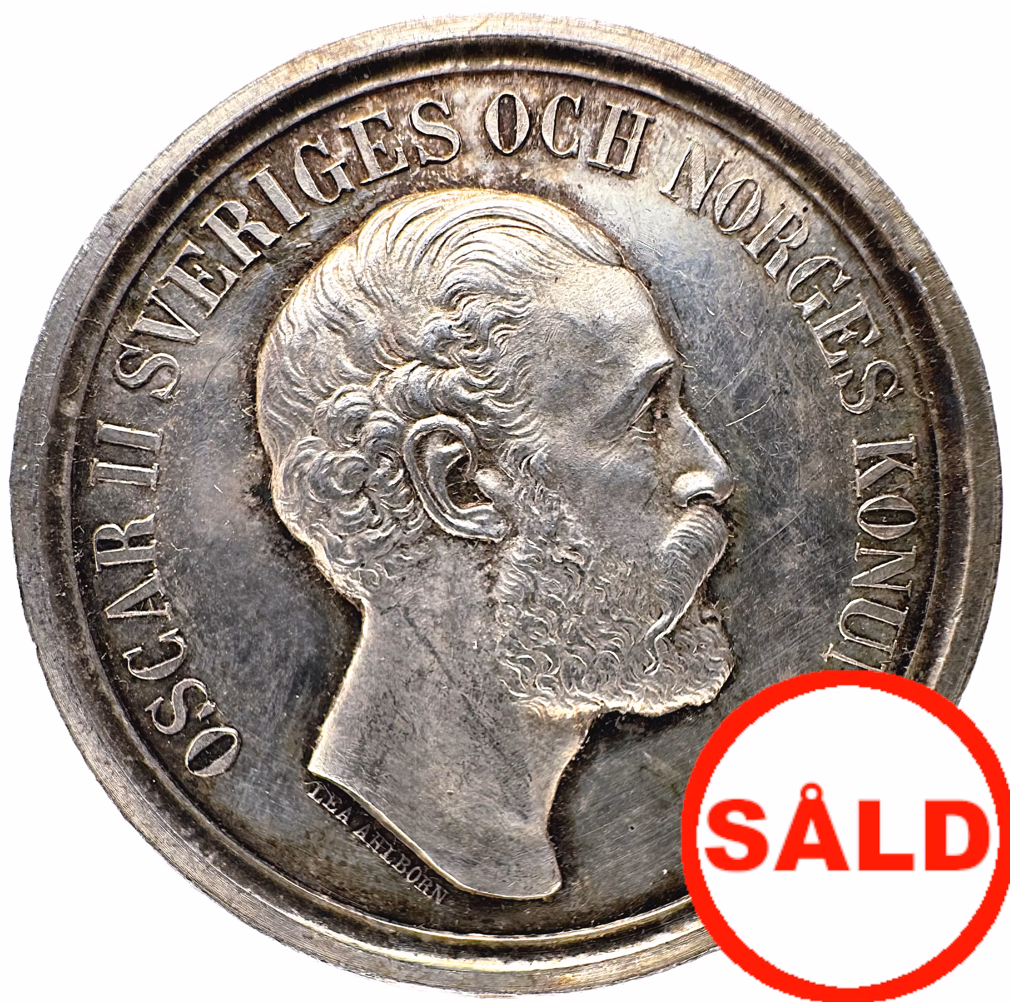 Oskar II - Svenska jägareförbundets belöningsmedalj i silver av Lea Ahlborn 1872