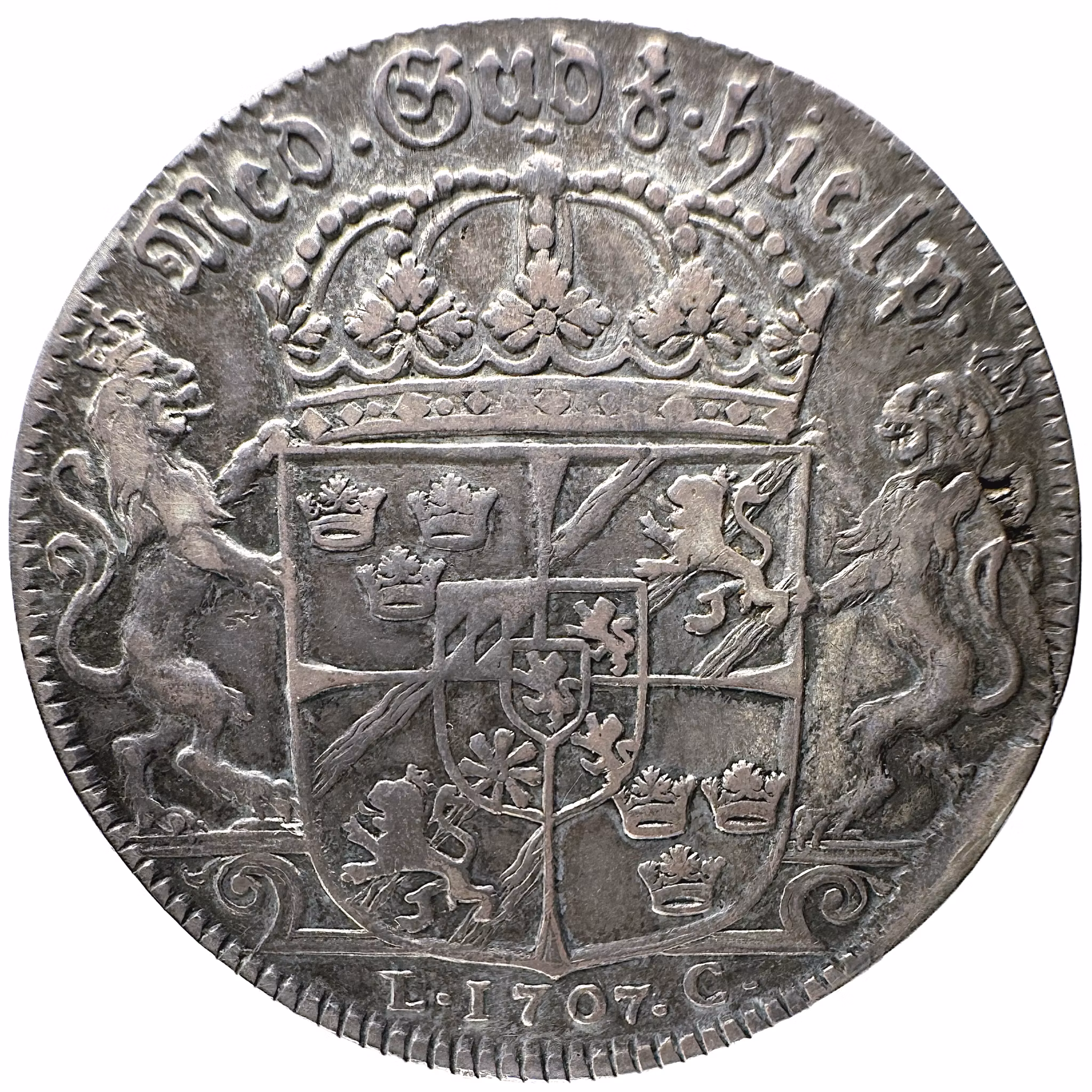 Karl XII – Riksdaler 1707 – med peruk – tilltalande exemplar av Karl XII:s mest attraktiva riksdalertyp