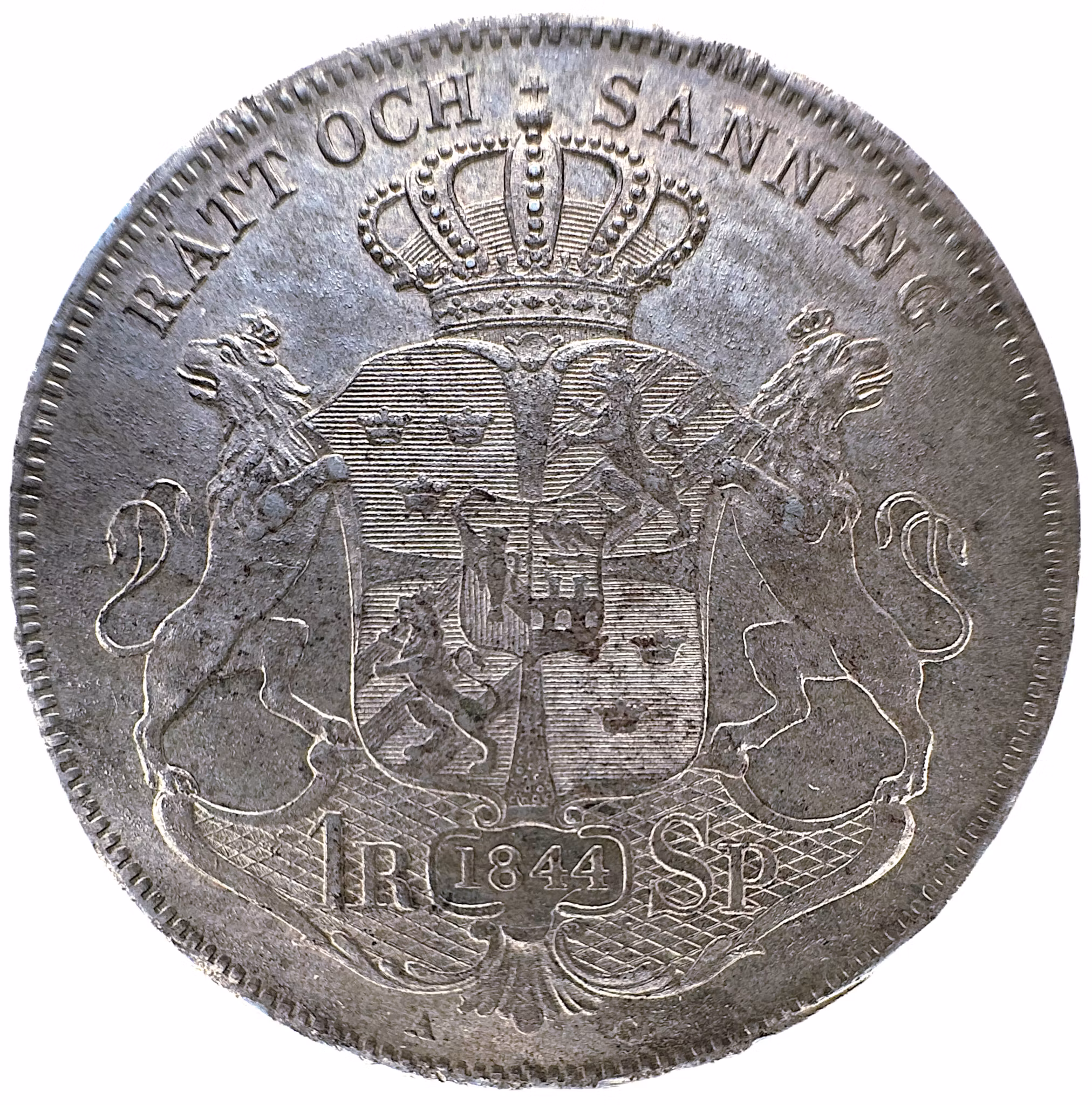 Oskar I - Riksdaler Specie 1844 - Första årtalet med brett huvud - Tilltalande exemplar