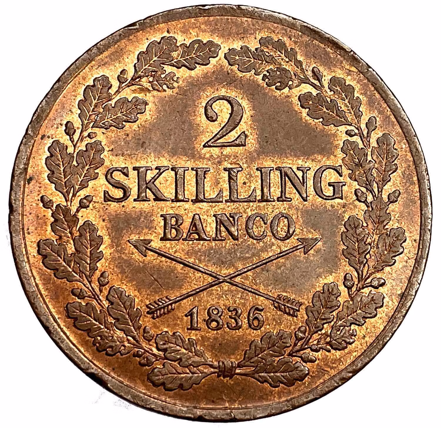 Karl XIV Johan 2 Skilling 1836 - Vackert exemplar